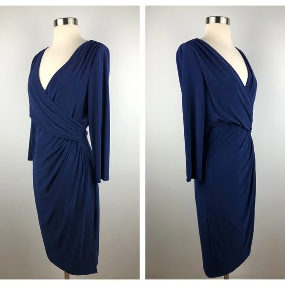 Lauren Ralph Lauren Deep Sapphire Faux Wrap Dress - Picture 3 of 8